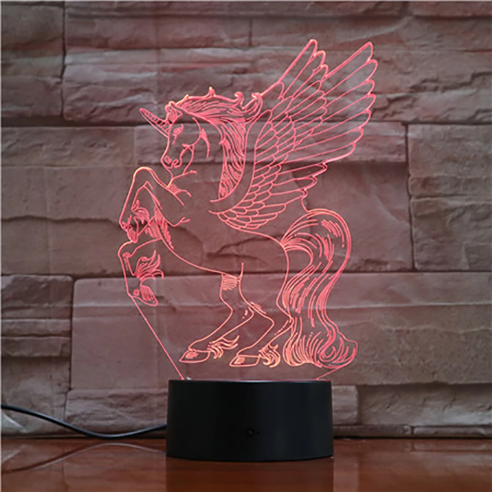 Животное лошадь 3d ночник 7 красочный сенсорный беспроводной Usb подарки 3D светильники Usb светодиодный светильник в спальню настольная лампа 1728