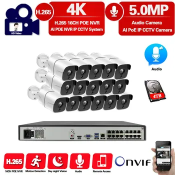 

16CH 4K Ultra HD POE Network Video Security System 5MP H.265+ NVR With 16pcs 5MP Two way Audio IP Outdoor Camera Security Kit