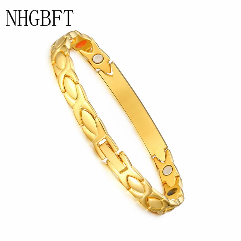 NHGBFT магнитные браслеты для здоровья из нержавеющей стали для женщин золотого цвета браслеты для магнитной терапии браслеты
