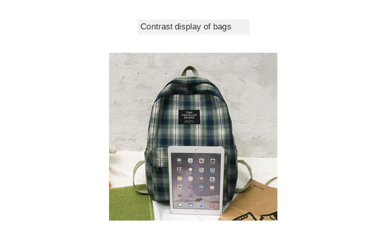 Fashion Plaid Canvas Women's Backpack Student Backpacks Teenage Girl School Bags Large Capacity Waterproof Travel Rucksack