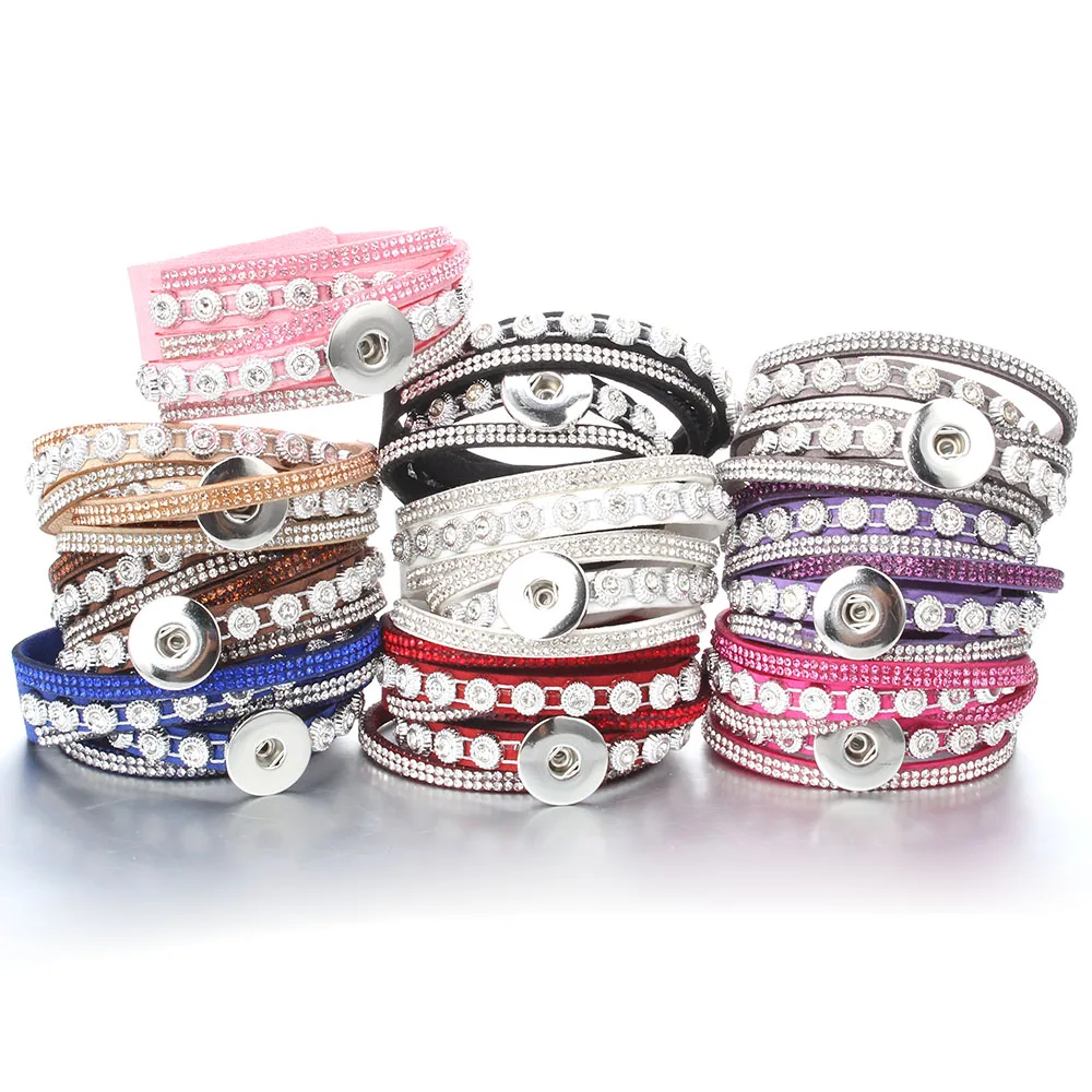 

Dotties Women's Multilayer Bangles European Style Multi Colors Velvet Crystal Bracelet Bangle Fit 18MM Snap Button Hand Jewelry