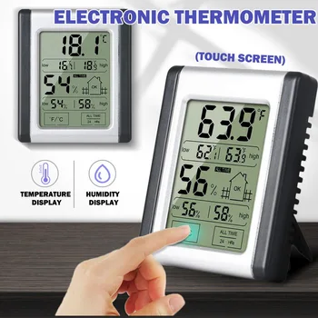 

Digital Thermometer Hygrometer Temperature Humidity Monitor Gauge with Touching Screen for Home Office^