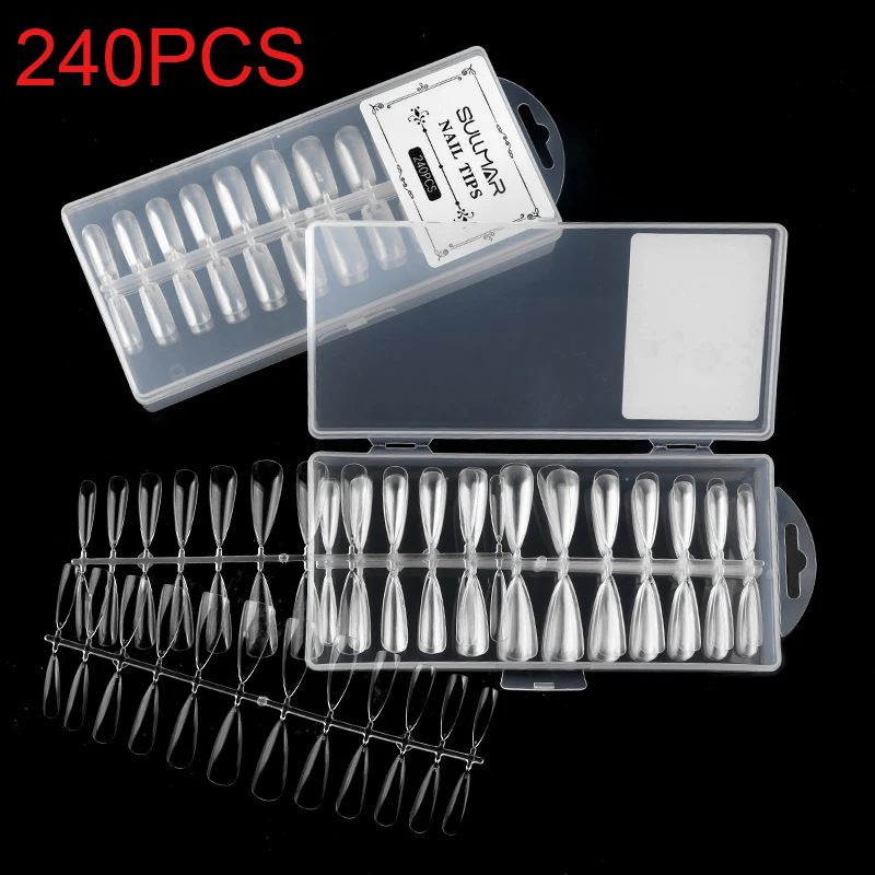 

240PCS/Box False Nail Tips Clear Full Cover DIY Stiletto Pointy UV Gel Ballerina Fake Nails Manicure Tools Nail Art Multi-shapes