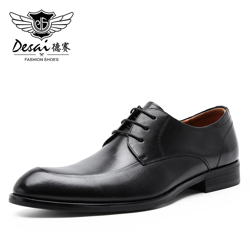 Desai/мужские свадебные туфли из натуральной кожи; коллекция года; деловые оксфорды для мужчин; повседневная обувь из коровьей кожи; мужская обувь - Цвет: Black