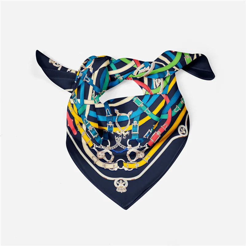 Twill Seide Schal Frau Schmelzen Kette Druck Platz Schals Wraps Bandana Kleine Hijab Foulards Dame Krawatte Stirnband Halstuch 53CM – Detail 10