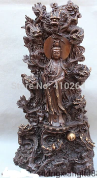 

Nice Discount 15" Chinese Buddhism Fengshui Bronze Guan Yin Kwan-yin Goddess & 9 Dragon Statue