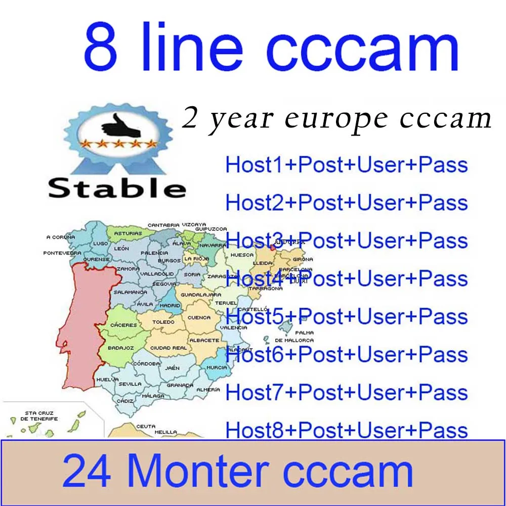 HD cccam 8 Cline 1 год Европа Бесплатный спутниковый ccam аккаунт Share Sever Италия/Испания/французский/Германия 1 год ТВ 8 линий Cccam