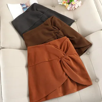 

2020 New Fashion Women Mini Skirts high waist Warm irregular bow Korean Style A-line Solid Color Casual Ladies Female Skirt