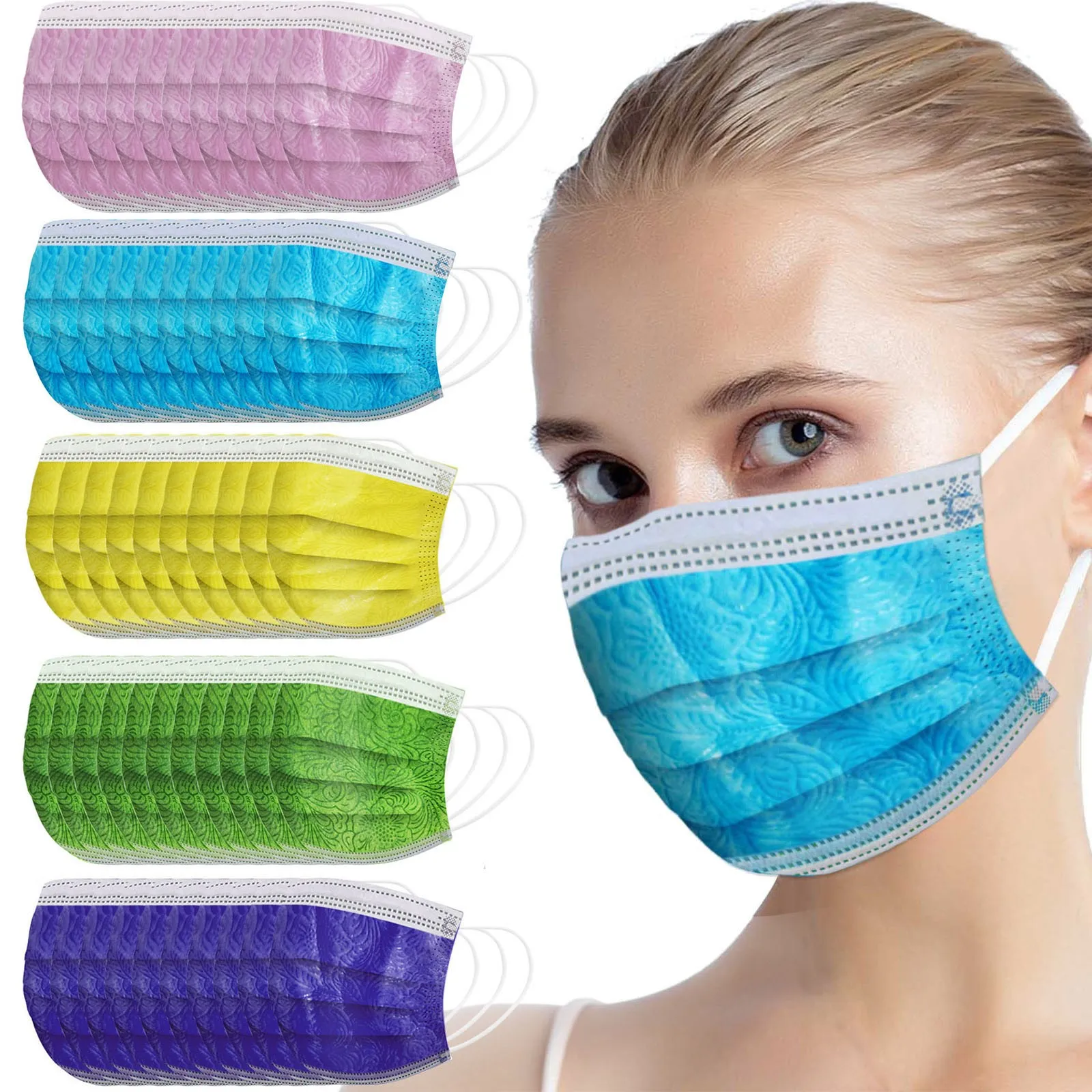 Disposable Embossed Mask Adult Mixed Color Breathable Spunlace Cloth Face Industrial 3Ply Ear Loop | Красота и здоровье
