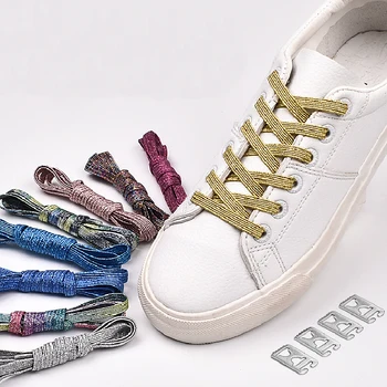 

Solid Buckle Shoe laces Gold Silver Pearlescent Colorful Elastic Shoelaces Convenience Casual Sport Lazy Shoelaces Hot Sale