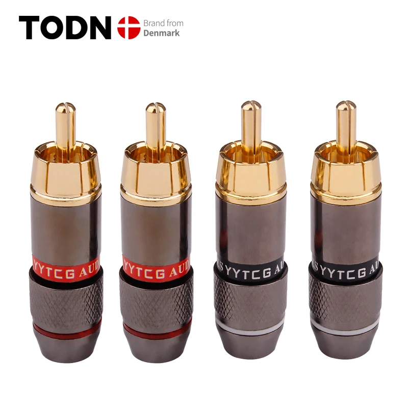 4 Pezzi Connettori RCA Maschio Placcati Oro 6mm - Spinotti Saldabili Per Audio/Video