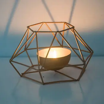 

Modern Wrought Iron Geometric Candle Holder Gold Candlestick Tea Light Crafts for Home Party Wedding Decor Ornaments