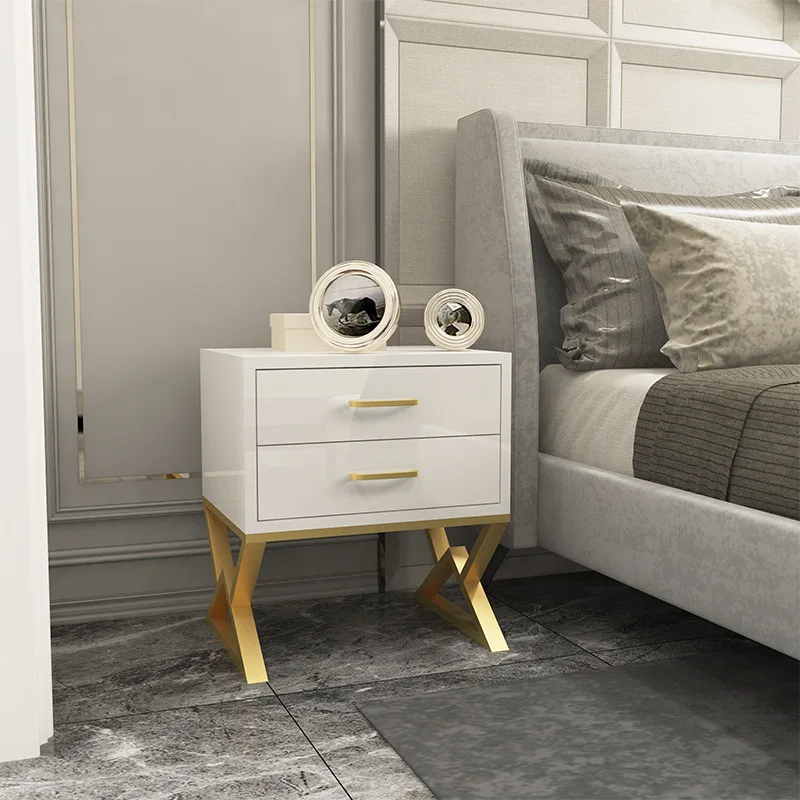 White Modern Iron Casting Golden Nightstand Coffee End Bedside Table Home Furniture Nightstand Cabinet Cupboard Bed Room