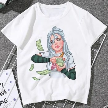 

Billie Eilish Cartoon Personality Character Funny Prined T-shirt Women Summer Fashion New Shirt T Shirt Loose Large Size Tshirt