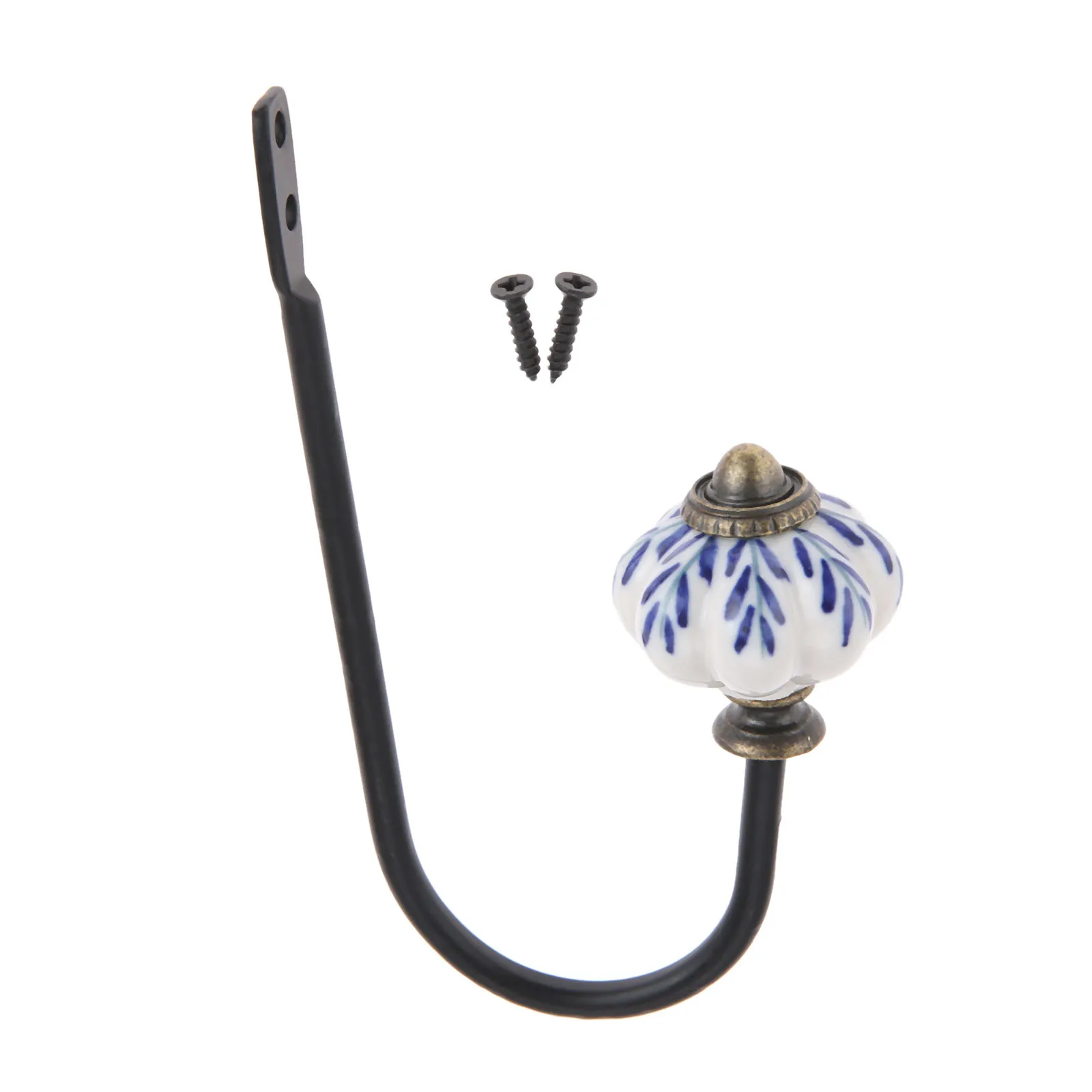 1set Porcelain Hook Wall/Door Mounted Hanger w/screw White&Blue Ceramics Decor Coat/Key/Bag/Towel Holder Bathroom Kitchen 122mm 2