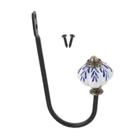 1set Porcelain Hook Wall/Door Mounted Hanger w/screw White&Blue Ceramics Decor Coat/Key/Bag/Towel Holder Bathroom Kitchen 122mm 2