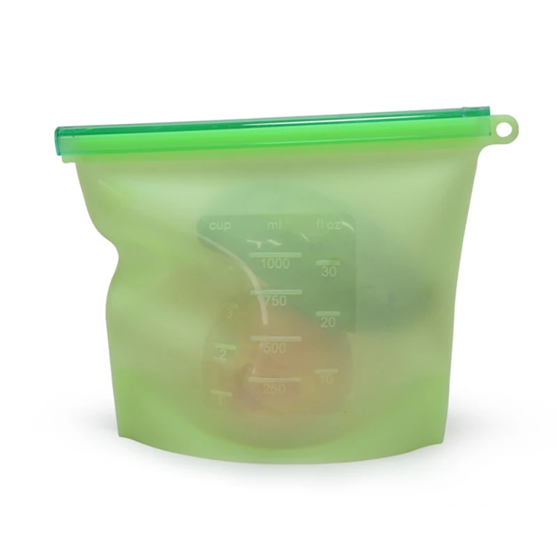 1000 мл кухонные силиконовые сумки для хранения Многоразовые Zero отходов Ziplock фрукты сэндвич мешок для хранения продуктов морозильник свежий герметичный мешок уплотнения - Цвет: Светло-зеленый