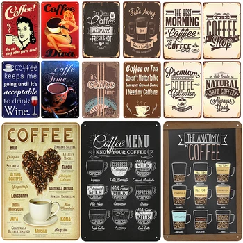 

Coffee Plaque Metal Vintage Tin Sign Pin Up Shabby Chic Decor Metal Signs Vintage Bar Decoration Metal Poster Pub Metal Plate