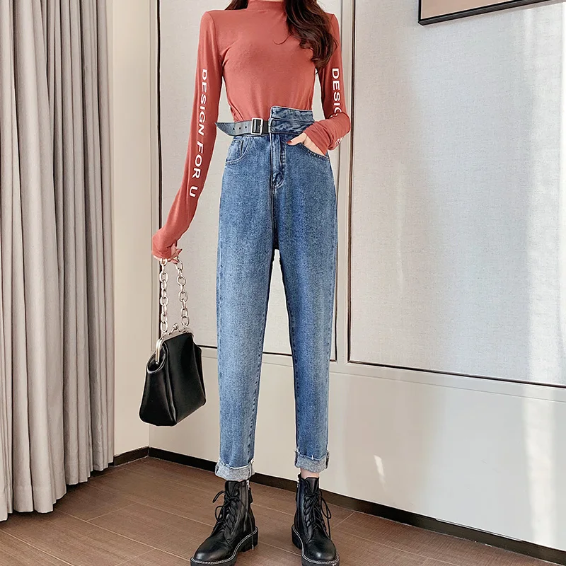 

Harem Jeans Models Old Radish Trousers Korean High Waist Straight Female Loose Autumn and Spring Students Jeans Style Waist Type