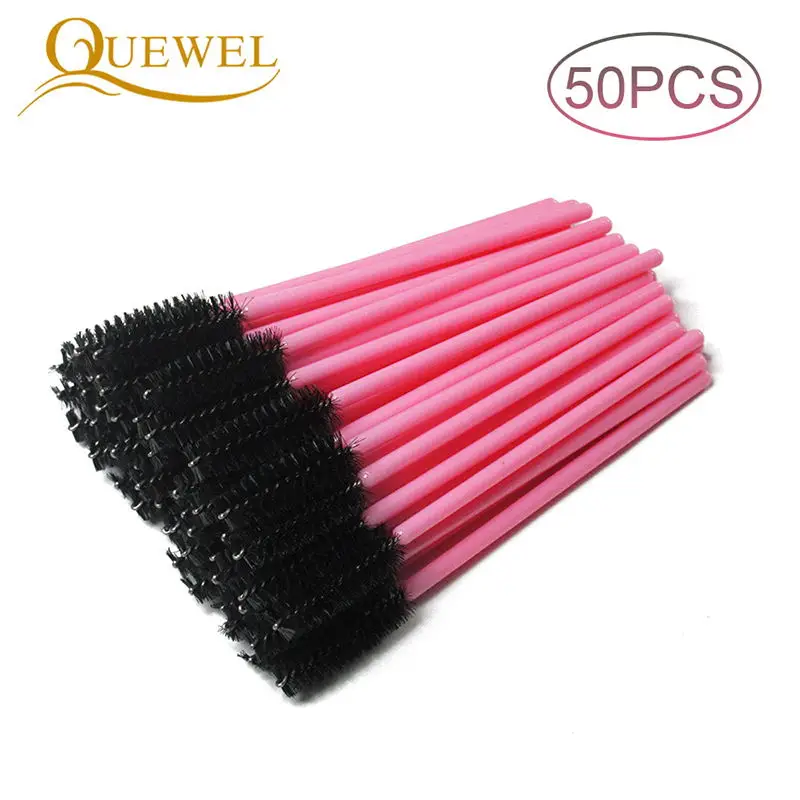 Quewel одноразовые удлинители ресниц кисти бровь кисти аппликатор для туши для ресниц ресницы косметические персональные Макияж Кисти Инструменты - Handle Color: 50PCS black-pink
