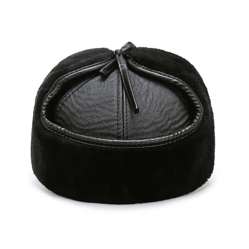 PU Leather Baseball Cap For Men Winter Plus Velvet Thickening Warm Snow Cap Middle-aged Men's Warm Earmuffs Dad Hat Gorras