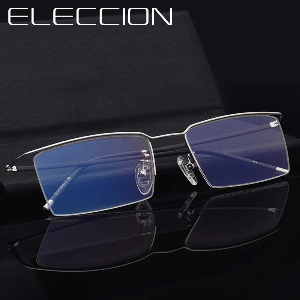 

ELECCION Eyeglasses Frames prescription Eye Glasses For Men Male Fashionable Half Spectacle Frames Optical Black Gray