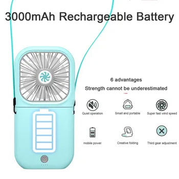 

Neck Fan 90 Rotating Free Adjustment Mini Portable USB Personal Fan 3 Setting Cooling Folding Handheld Fan