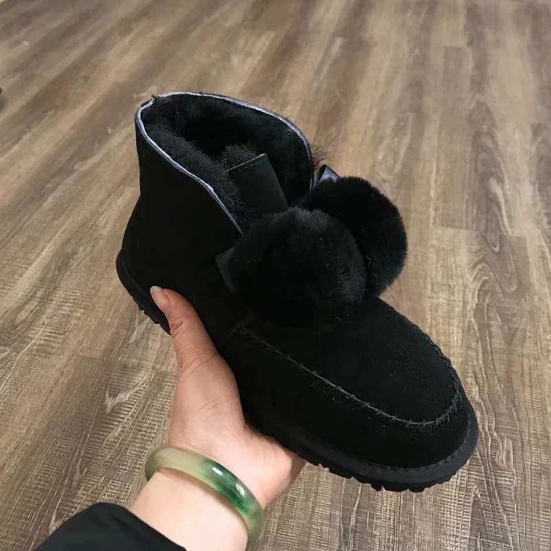 Black Модные зимние сапоги из натуральной кожи; женская обувь; ботильоны на нескользящей резиновой подошве; натуральный мех; толстая шерсть; теплые зимние сапоги - Цвет: Black