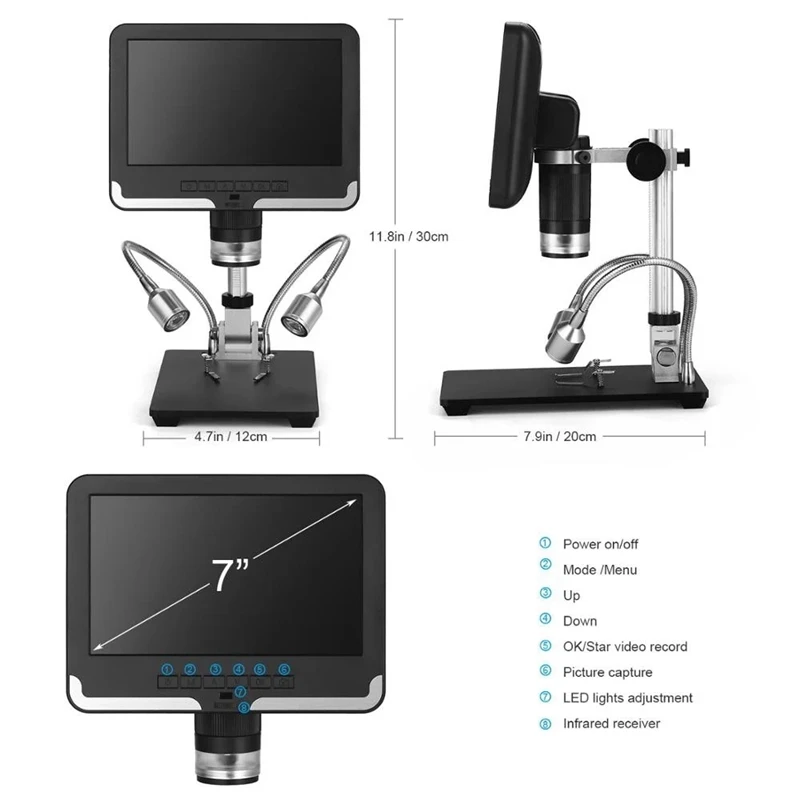 AD206 7 дюймов ЖК дисплей Экран 2.0MP 200X Цифровые микроскопы производственного