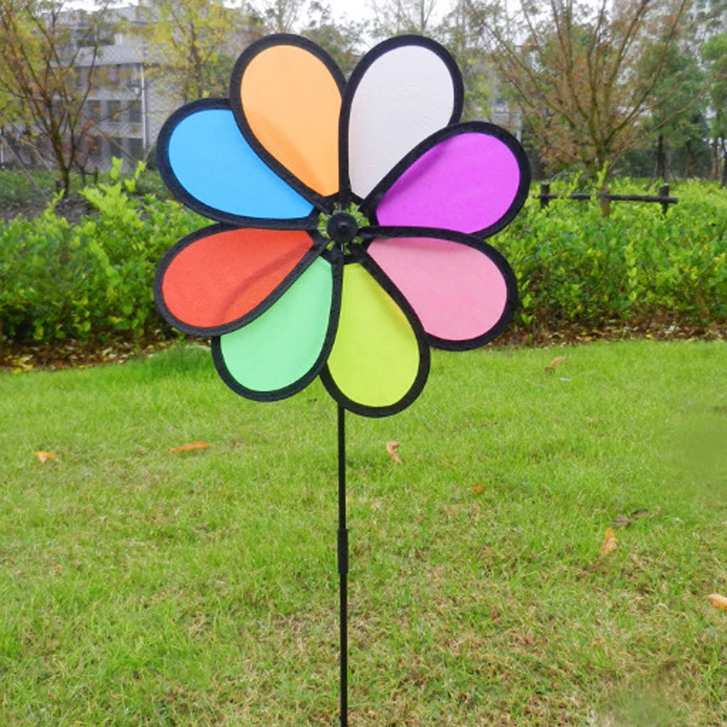 Rainbow Triple Wheel Spinner- Ground Stake Included - Colorful Wind Spinner for your Yard and Garden