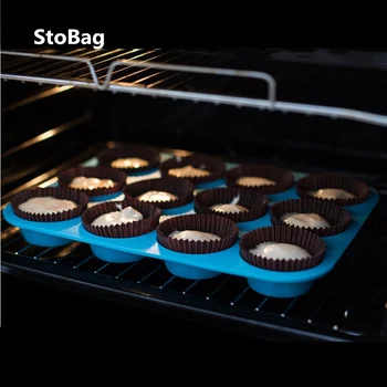 

StoBag 1pcs 12,24 Liange Integrated Round Silicone Cake Muffin Cup Mold Rice Cake Pudding Baking Mold Mini Handmade Child DIY