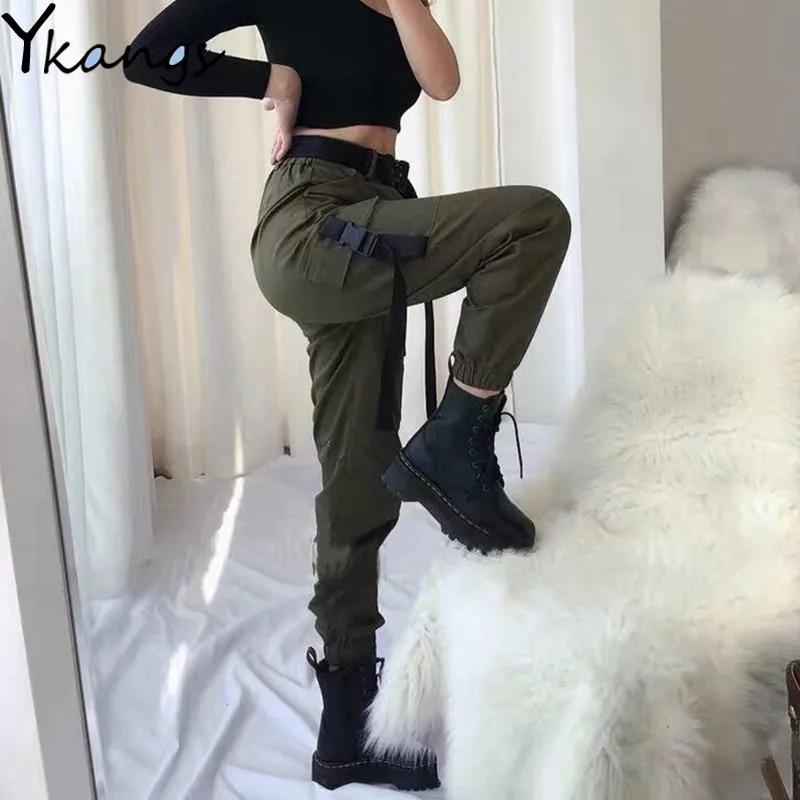 Armygreen Cargo Pants With Belt Women Capri Casual High Waist Trousers Ladies Black Harajuku Hip Hop Joggers School Streetwear Armygreen Cargo Pants With Belt Women Capri Casual High Waist Trousers Ladies Black Harajuku Hip Hop Joggers School Streetwear