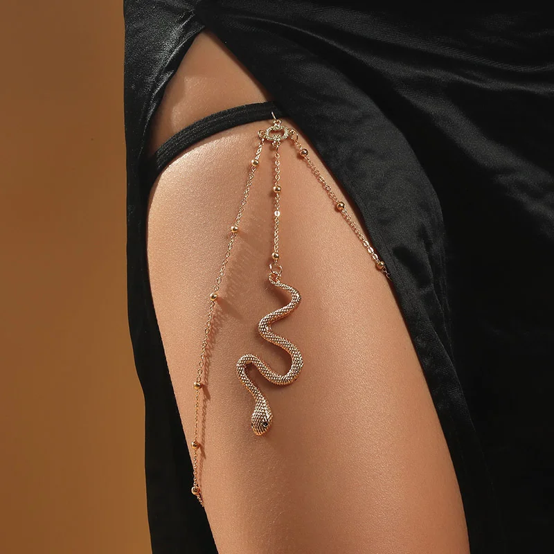 

Sex Lingerie Boho Metal Big Snake Pendants Leg Chain Thigh Chain For Women Body Jewelry Beach Style Erotic Anklet Accessories
