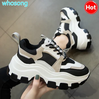 

Women Chunky Sneakers Vulcanize Shoes Korean Fashion New Female Black White Platform Thick Sole Running Casual Shoe Woman 7cm