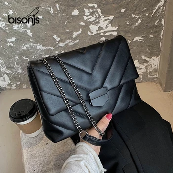

BISONJS Embroidery Thread Small PU Leather Crossbody Bag for Women Trend Hand Bag Women's Branded Trending Shoulder Handbag 2020