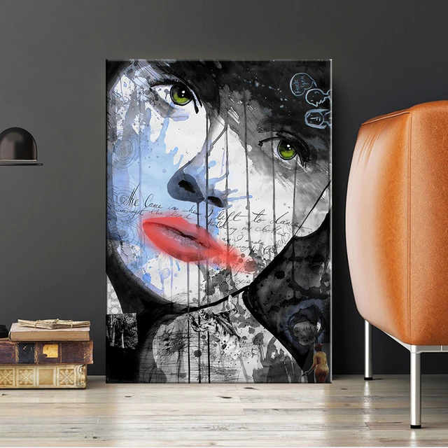 Graffiti Woman Face Canvas Painting Figure Printed Poster and Prints Wall Pictures For Woman Face Living Room Home Decorations lye1415