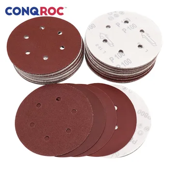 

100 Pieces 150mm 6-inch 6 Holes Sandpaper Sanding Discs Sanding Paper Hook and Loop Grit 60~2000 Woodworking Abrasive Tools