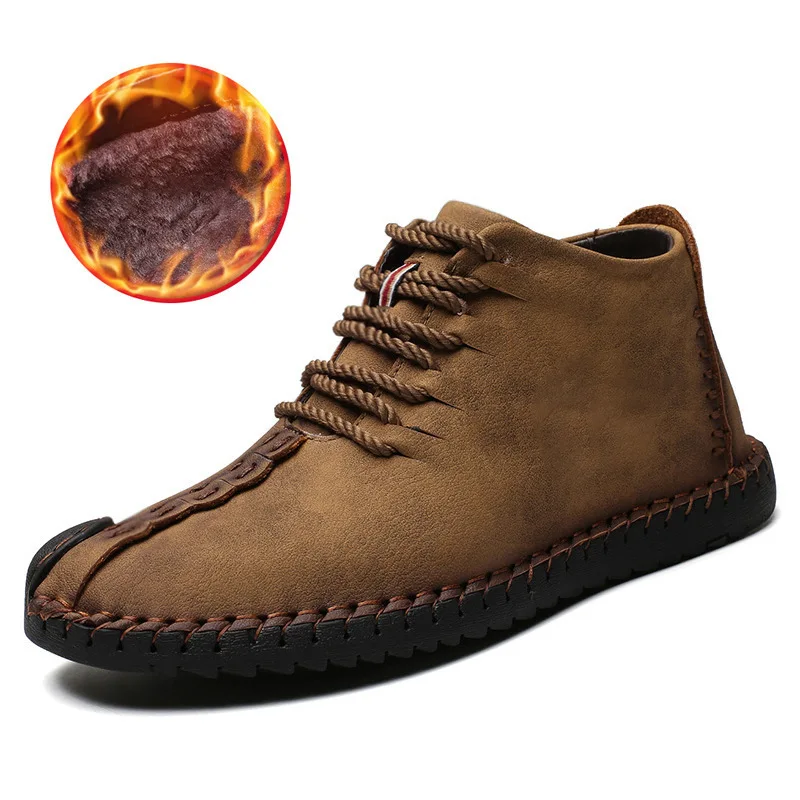 

Spring Winter boots for Men Vintage Leather sneakers size Retro Ankle boots Mid-Top handmade shoes Zapatos de hombre mj