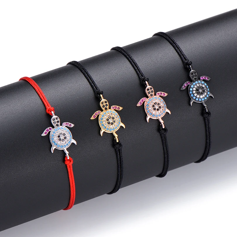 Pipitree украшения с цирконами Морской браслет с черепахами животных Шарм AAA CZ камни красные нитяные браслеты для женщин мужчин и детей подарок на день рождения