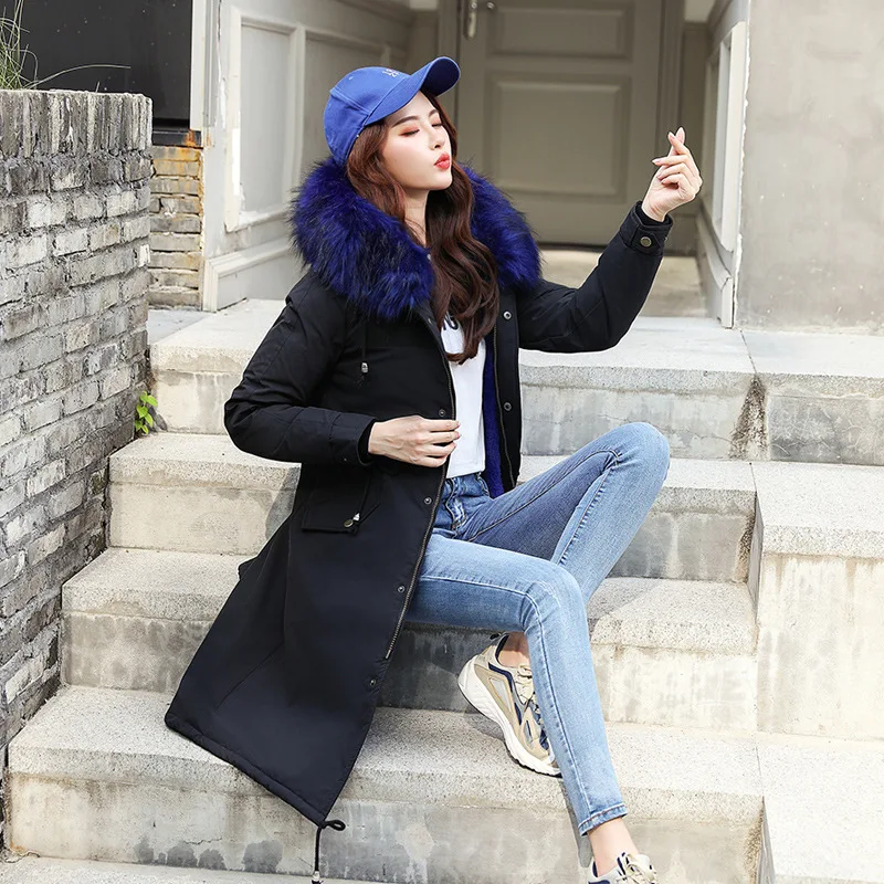 

Coat Women's 2019 New Style Winter Versatile Long over-the-Knee Loose Thick Warm Waist Hugging Slimming Elegant Fur Collar