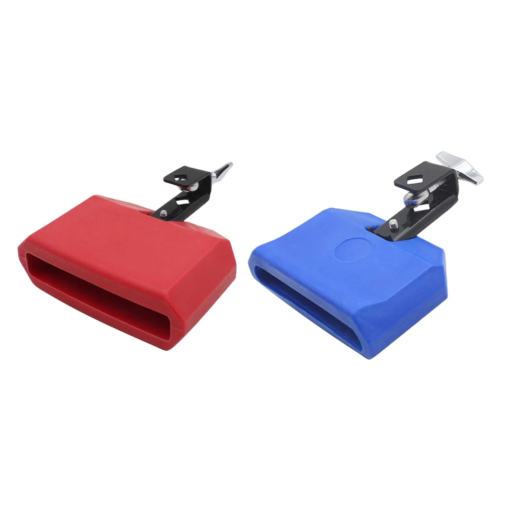 Portable 2Pcs Plastic Cow Bell with Sticks Mallets Musical Instrument for Cowbell Holder Stand Red & Blue
