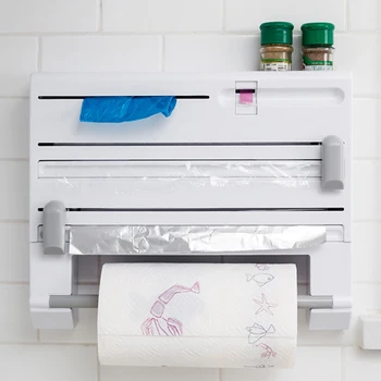 

New Kitchen Organizer Cling Film Sauce Bottle Storage Rack Tin Foil Paper Towel Holder Kitchen Shelf Plastic Wrap Cutting