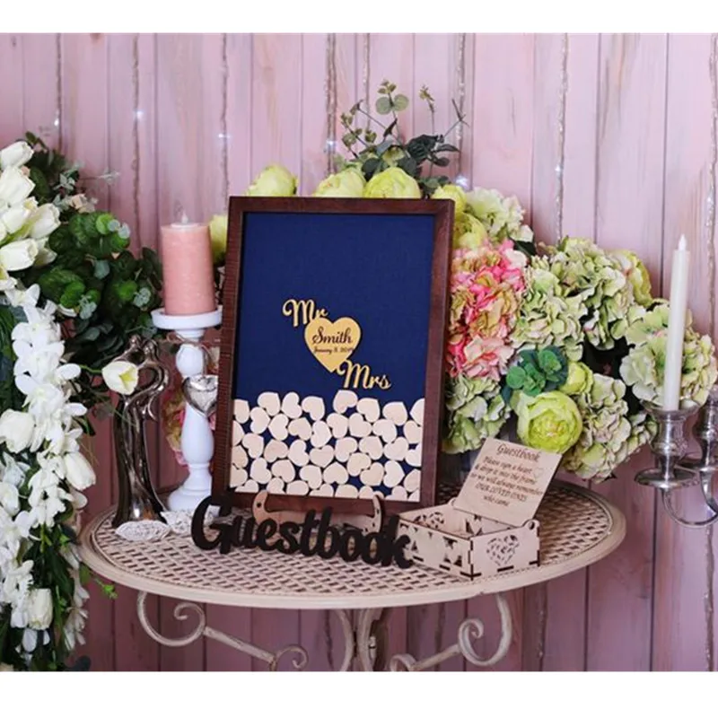 Заказная темно-синяя теневая коробка Mr & Mrs Гостевая книга идеи Альтернативная