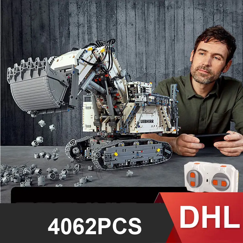 

DHL 13130 Compatible Technic series 42100 Bricks Liebherrs Excavator R9800 Motor Power Car Model Kit Building Blocks TOYS Gift