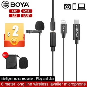 

BOYA BY-M2 /M2D /M3/M3D Double Head Microphone Lavalier Lapel mini Omnidirectional Mic For iPhone iPad laptop IOS Android device