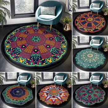 

Bohemian Mandala Ethnic Style Round Carpet Soft Carpets Office Living Room Anti-slip Rug Chair Floor Mat for Home Office Decor