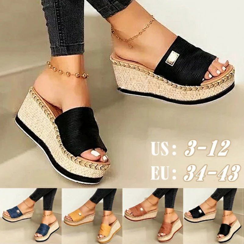 Sandalias de tacón alto para mujer, zapatos informales de suela gruesa, cuñas de verano de ocio, zapatillas de plataforma