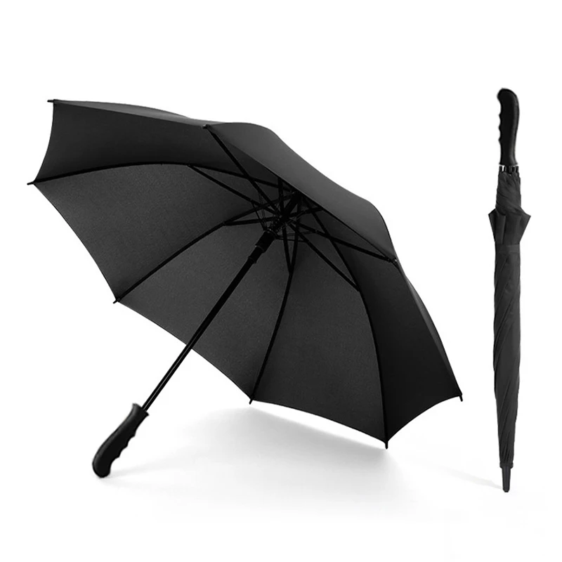 

Long Handle Pure Black Business Umbrella Men Travel Rain Umbrella Women Strong Double Windproof Glassfiber Parasol