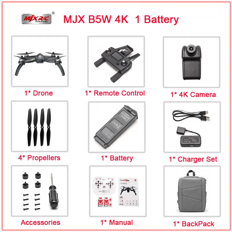 Профессиональный бесщеточный двигатель gps Дрон 4K камера MJX B5W Дроны с wifi FPV 5G RC вертолет Квадрокоптер Дрон 4K - Цвет: 1Battery Backpack