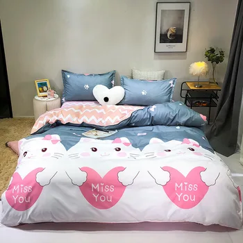

Cartoon Cat Printed 4pcs Girl Boy Kid Bed Cover Set Duvet Cover Adult Child Bed Sheet Pillowcase Comforter Bedding Set 61003